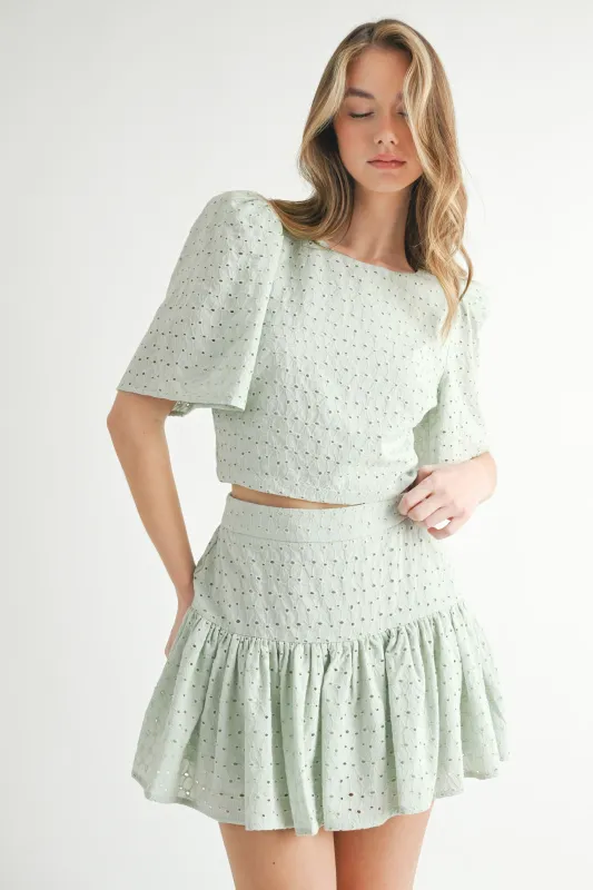 ULRICA EYELET CROP TOP AND SKIRT SET made by MABLE