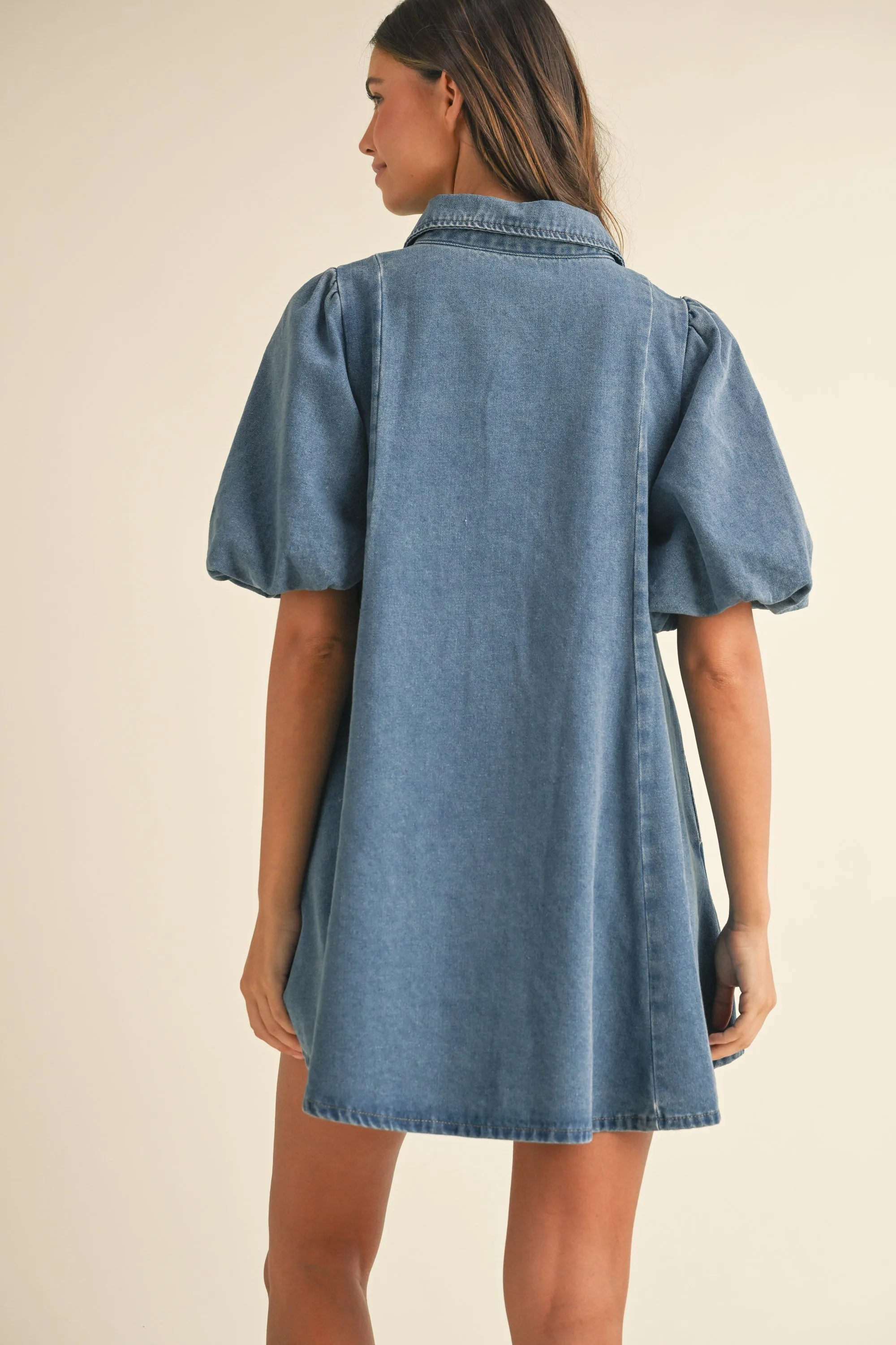 LANTHE JEWEL BUTTON PUFF SLEEVE DENIM MINI DRESS sold by MABLE product image thumbnail 3