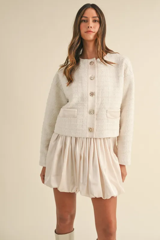 ULYSSES SATIN BUBBLE HEM MINI SKIRT made by MABLE