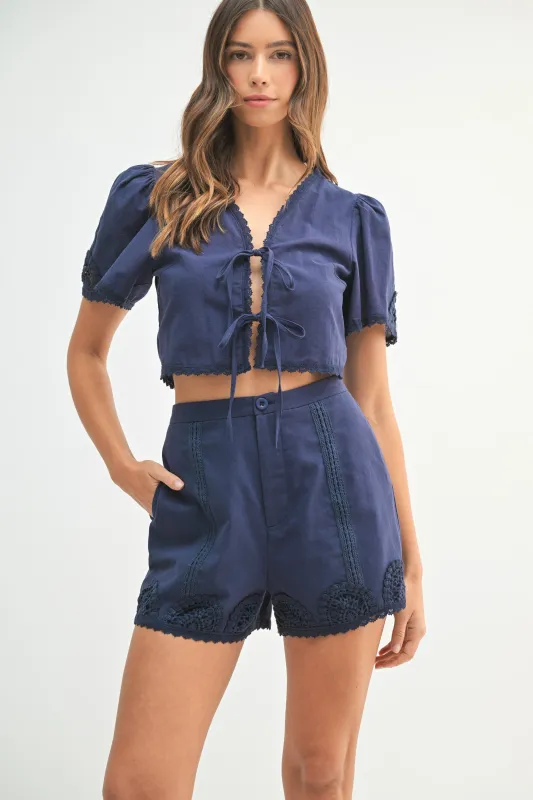 XYLONA CROCHET LACE TOP AND SHORTS SET made by MABLE