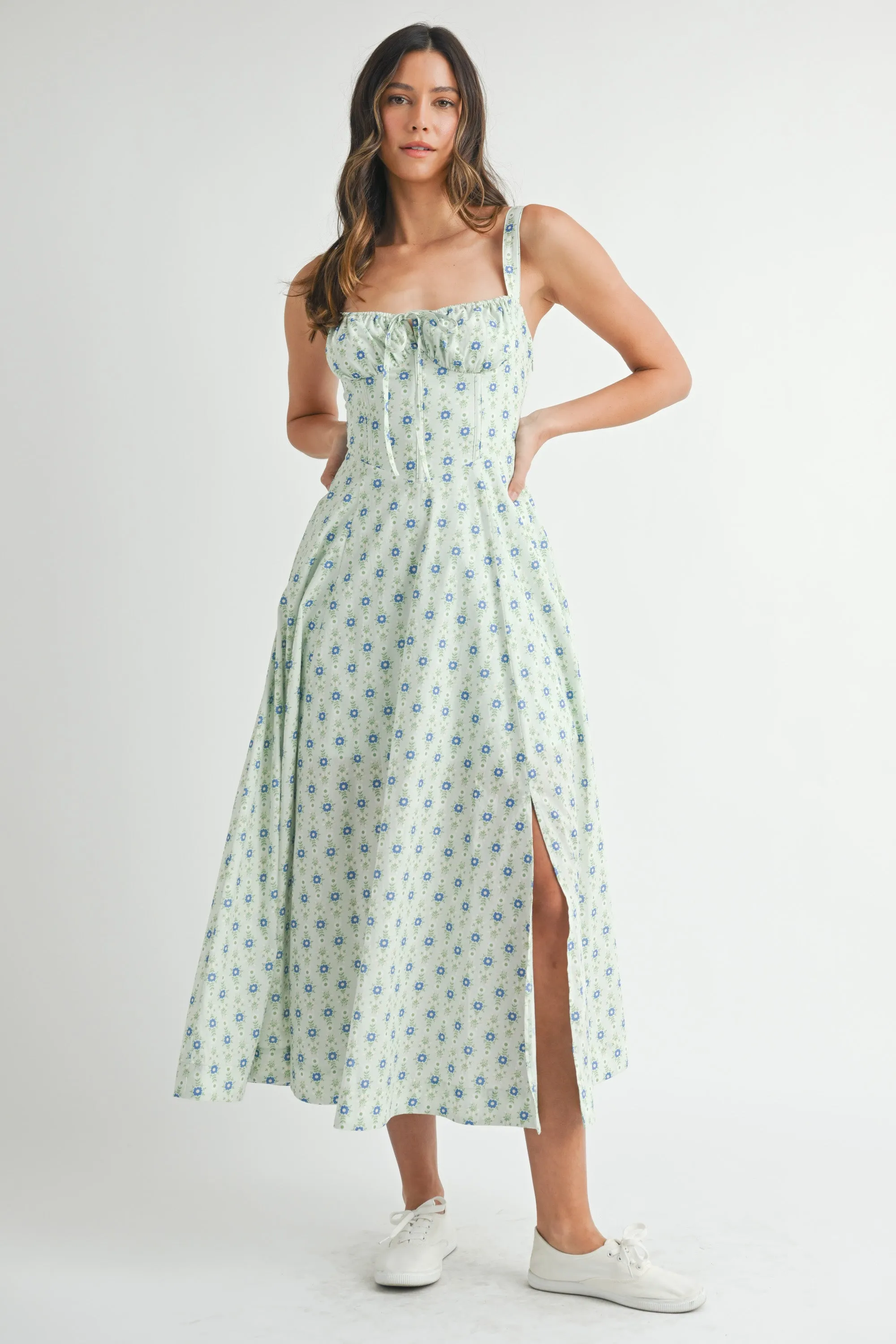 YVAINE FLORAL BUSTIER BODICE MIDI DRESS sold by MABLE