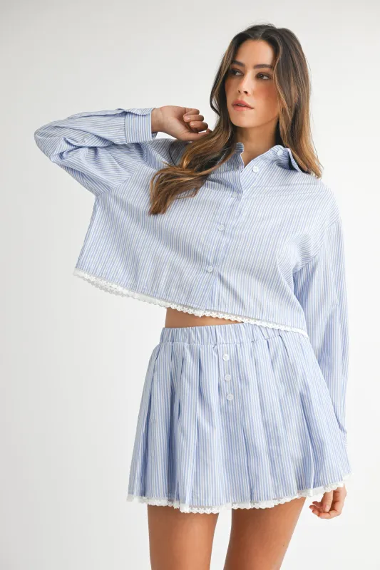 NADYA STRIPE SHIRTS AND PLEATED SKIRT SET made by MABLE