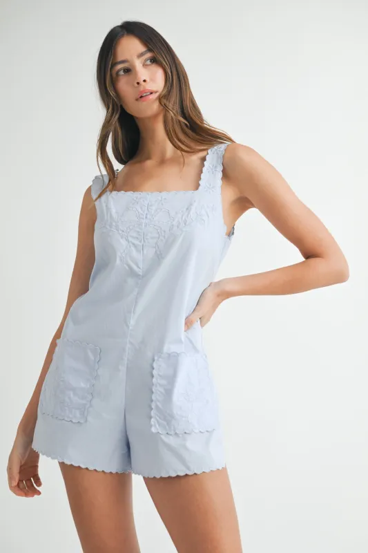 BRONWEN EMBROIDERED SQUARE NECK ROMPER made by MABLE