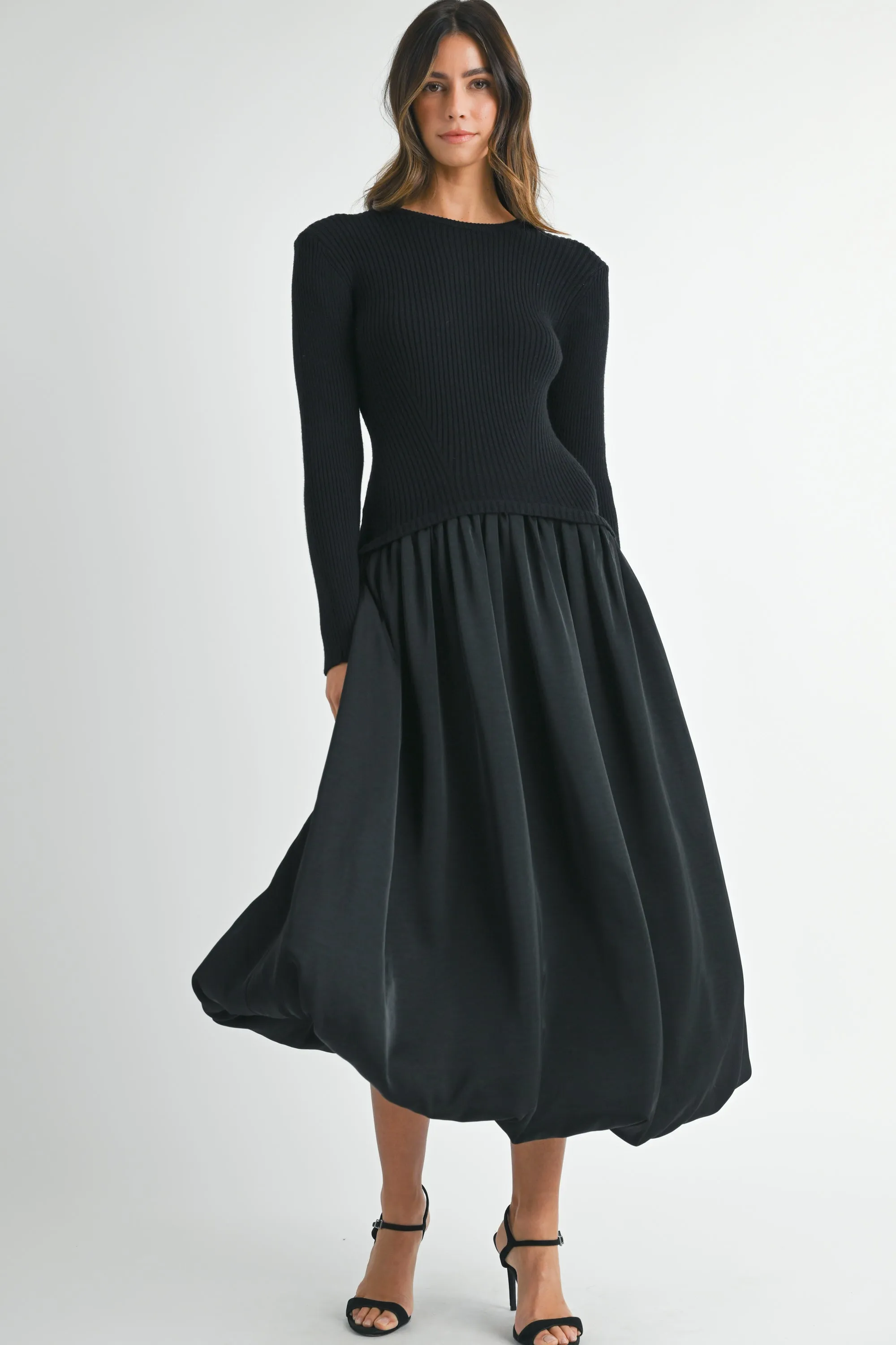 LAILAH RIBBED SWEATER COMBINATION BALLOON DRESS sold by MABLE product image thumbnail 5