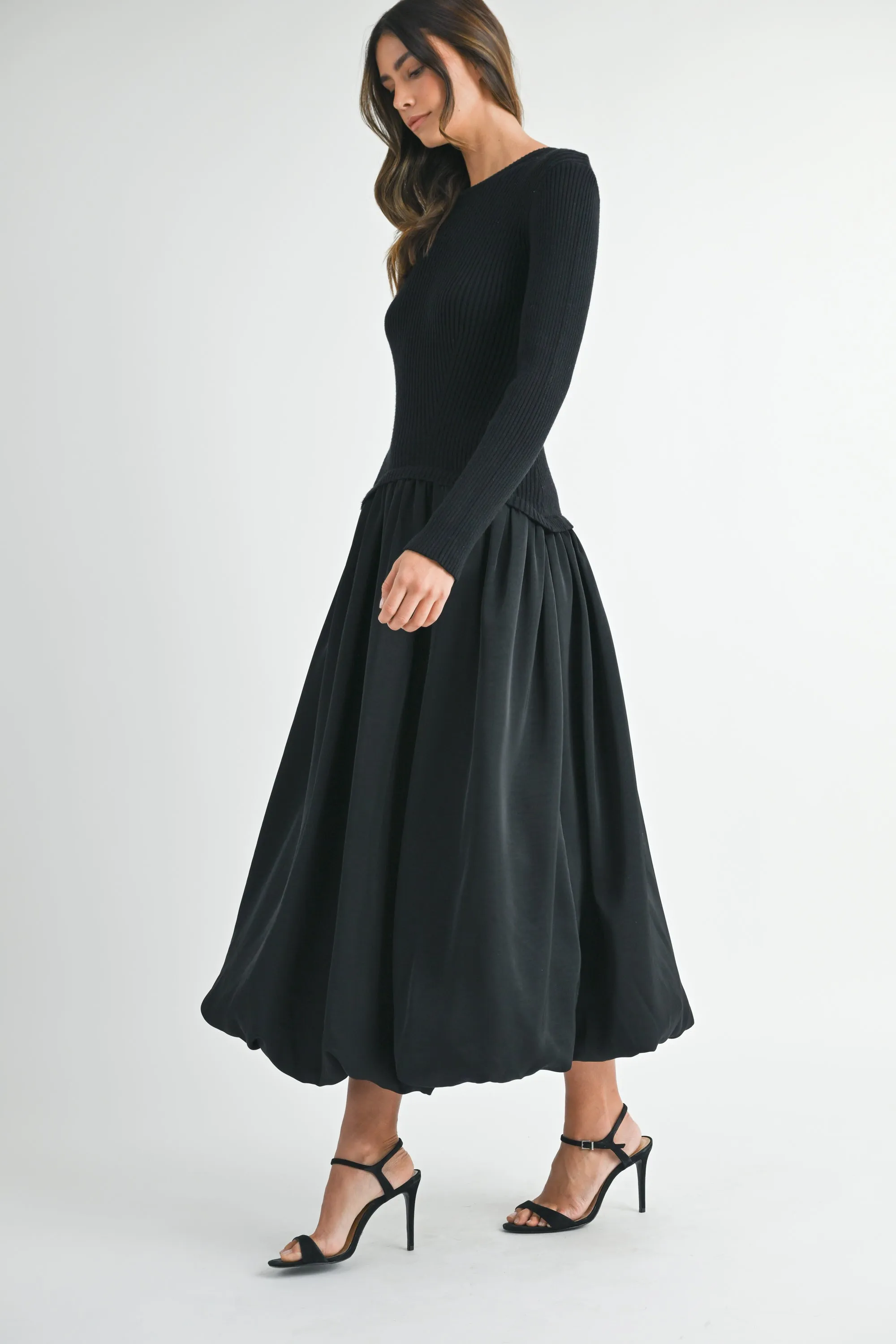 LAILAH RIBBED SWEATER COMBINATION BALLOON DRESS sold by MABLE product image thumbnail 2