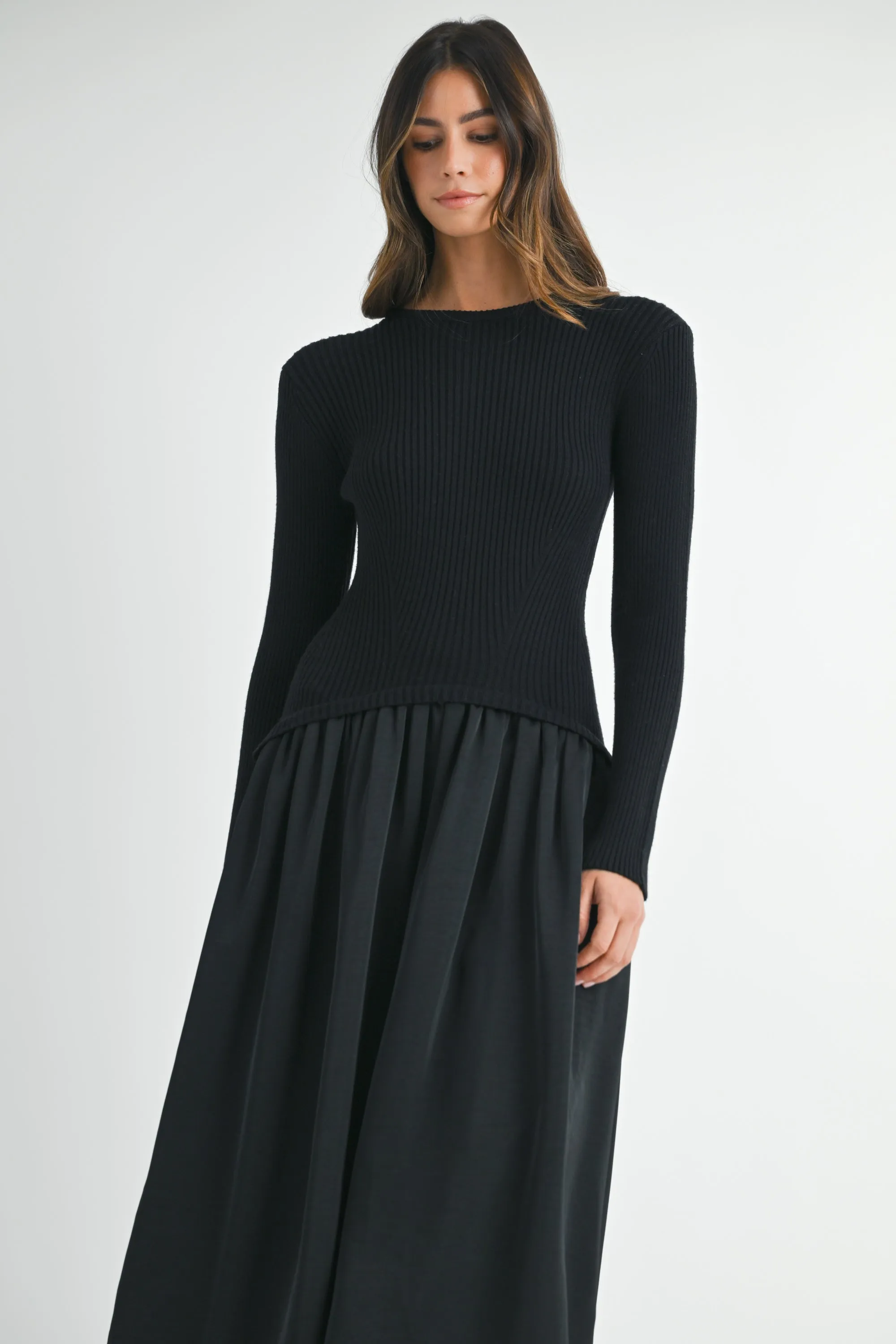 LAILAH RIBBED SWEATER COMBINATION BALLOON DRESS sold by MABLE product image thumbnail 4