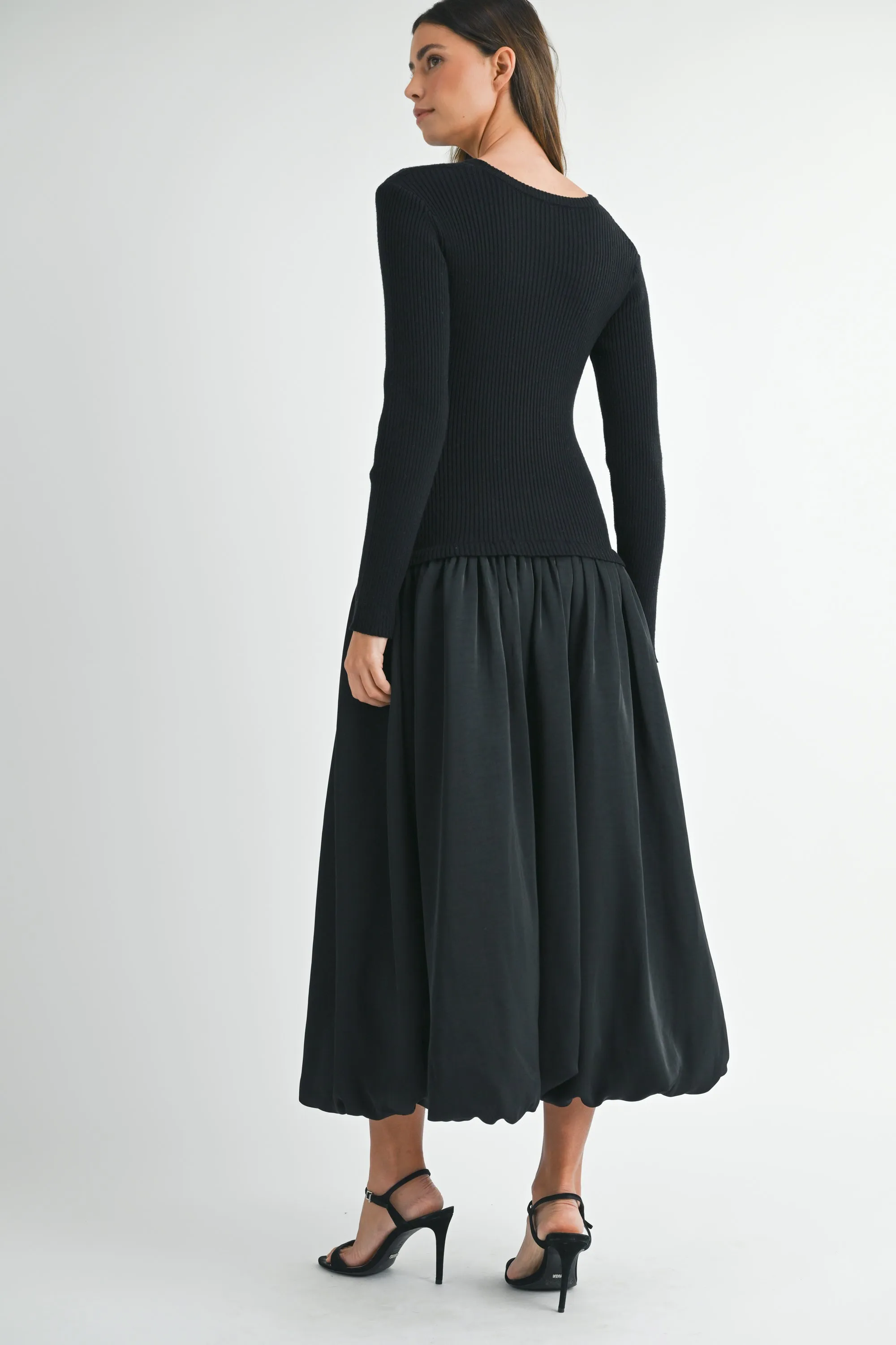 LAILAH RIBBED SWEATER COMBINATION BALLOON DRESS sold by MABLE product image thumbnail 3