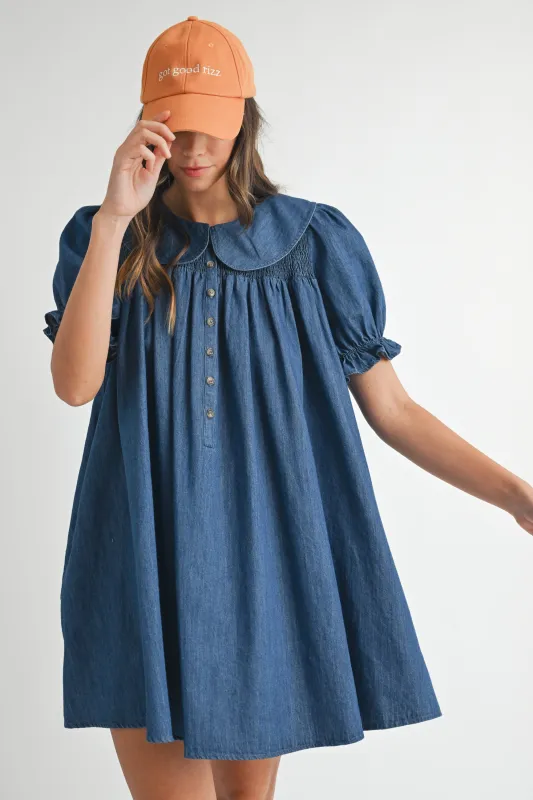 UNDLINE DENIM PUFF MINI DRESS made by MABLE
