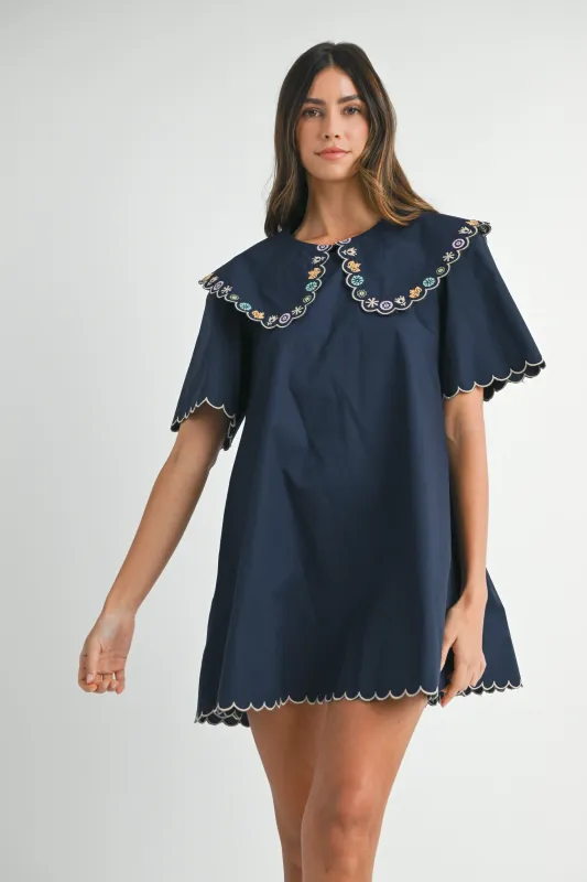 AGNIESZKA EMBROIDERED DENIM MINI DRESS made by MABLE