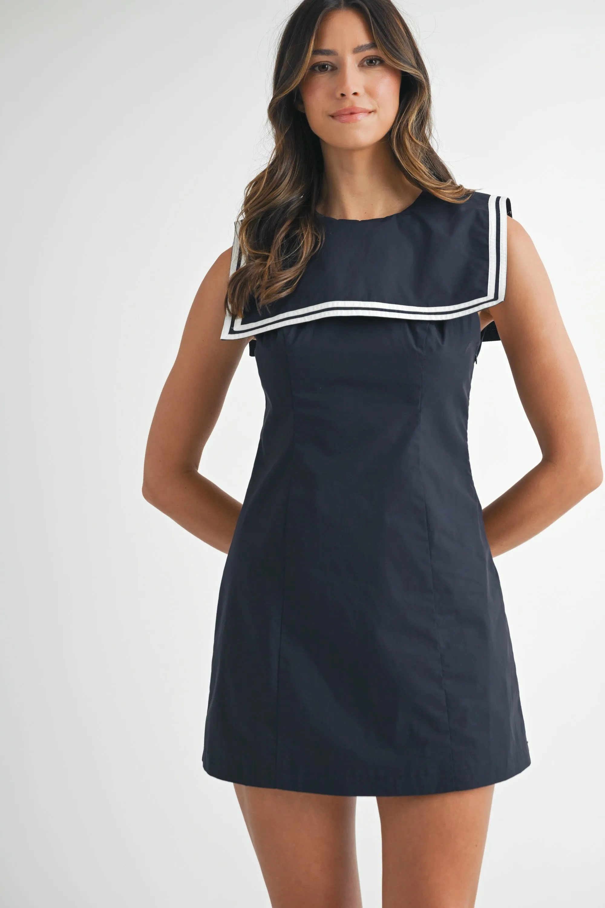 AXELLE SQUARE SAILOR DRESS WITH CONTRAST PIPING sold by MABLE