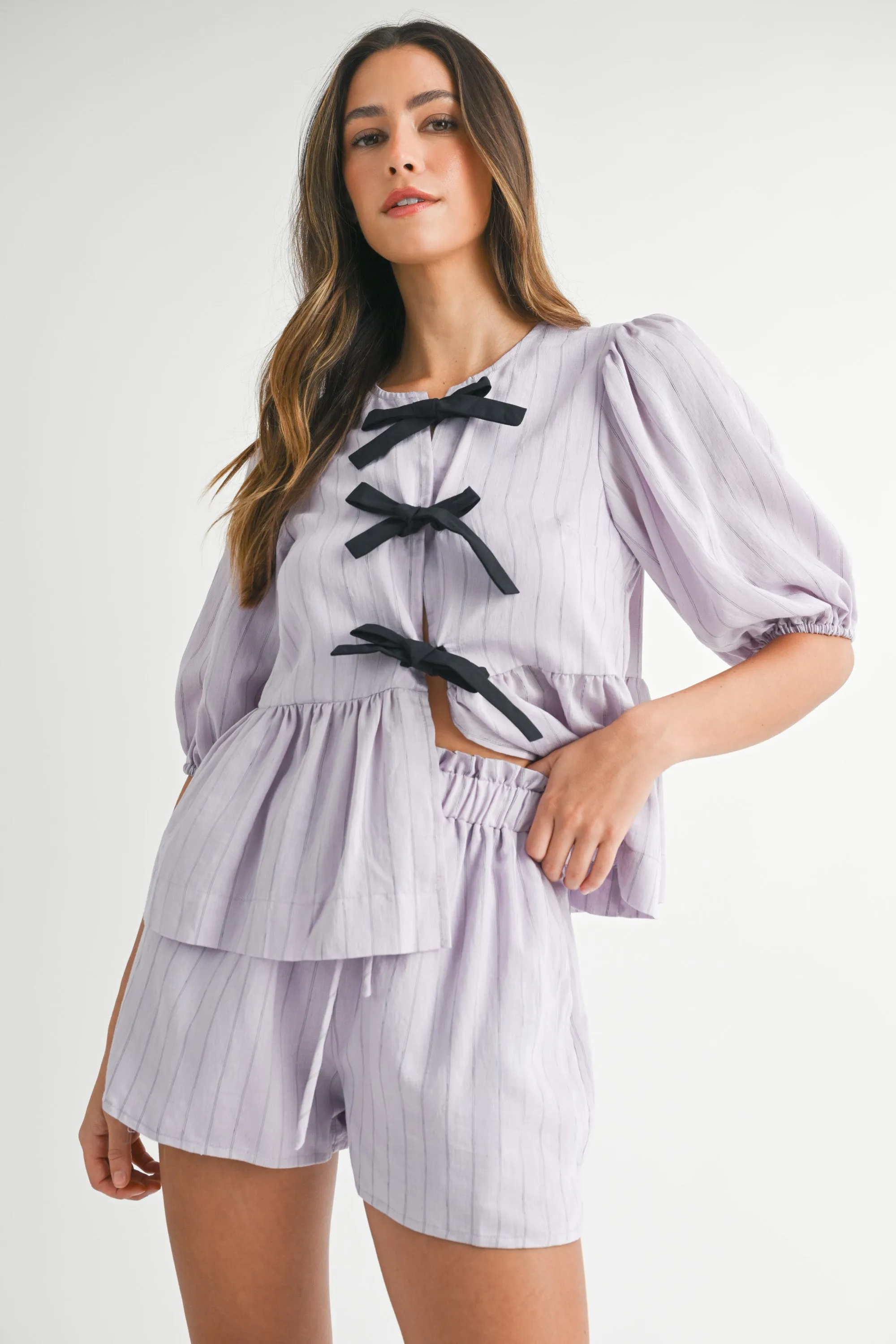 ALESSANDRA STRIPE TIED BLOUSE AND SHORTS SET sold by MABLE product image thumbnail 2