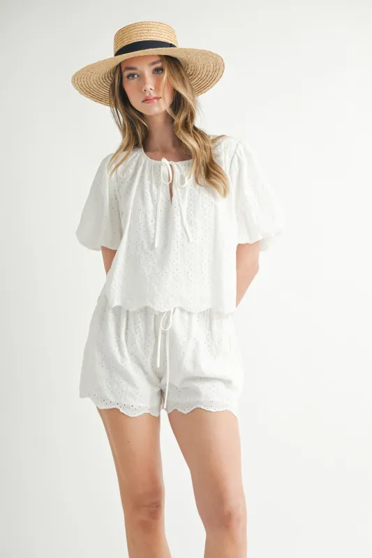 AIYANA EYELET TOP AND SHORTS SET made by MABLE