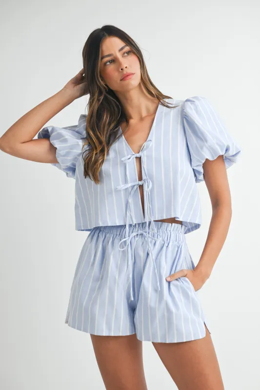 ARLETH STRIPE BLOUSE AND SHORTS SET made by MABLE