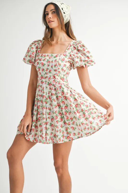ANTONELLA SQUARE NECK LINE FLORAL MINI DRESS sold by MABLE