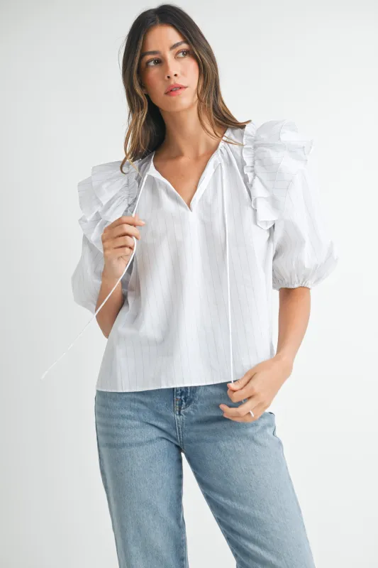 BIANCA RUFFLE SHOULDER PUFF SLEEVE BLOUSE made by MABLE