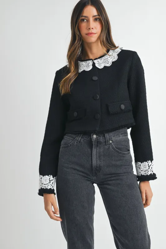 ADELINE LACE TRIM COLLAR AND SLEEVE JACKET made by MABLE
