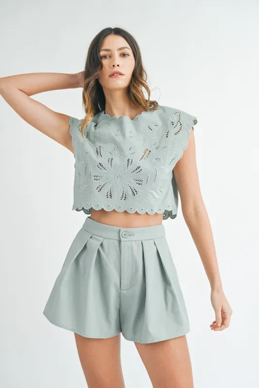 SHANNA EMBROIDERY CROP TOP AND SHORTS SET made by MABLE