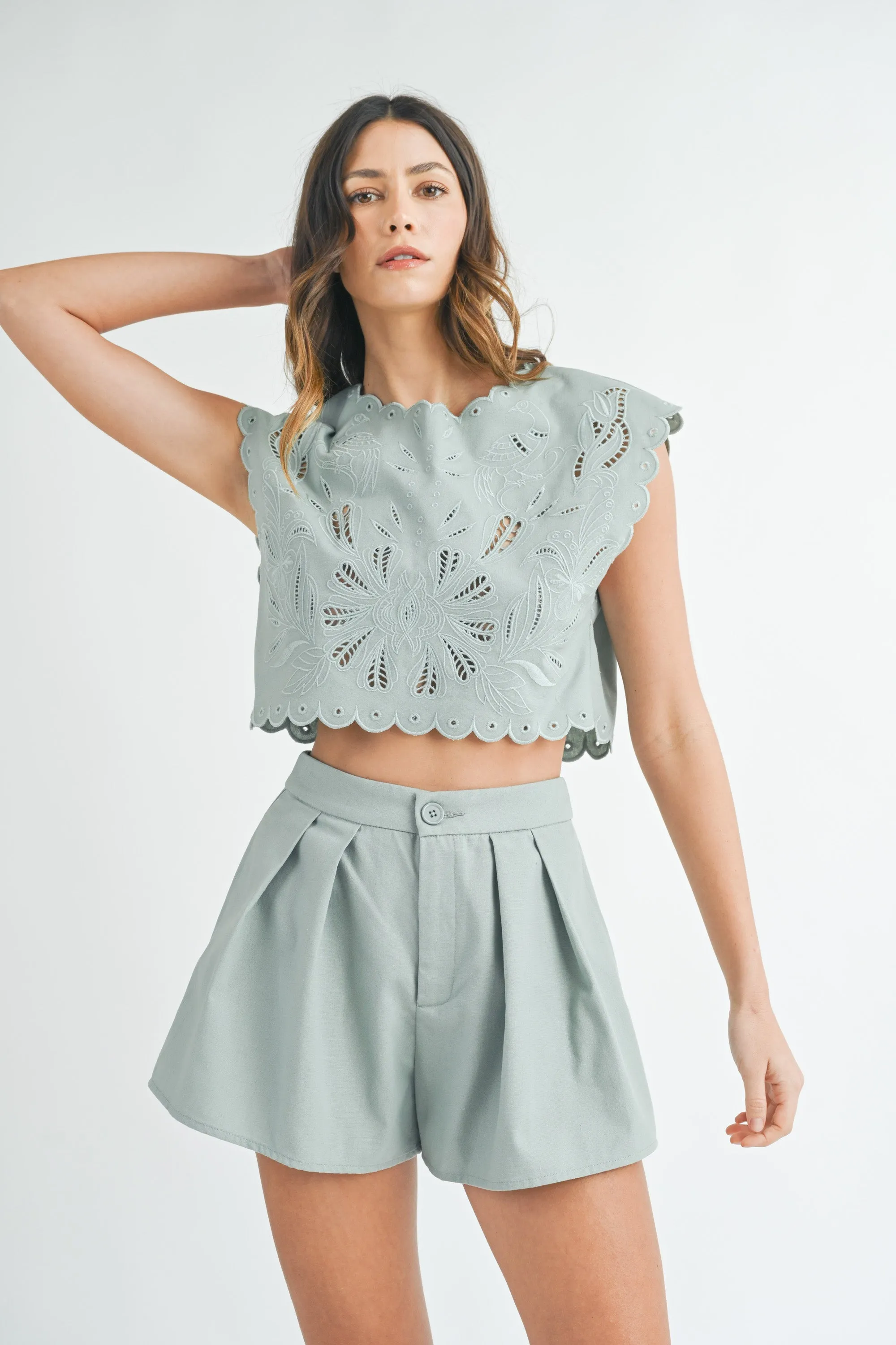 SHANNA EMBROIDERY CROP TOP AND SHORTS SET sold by MABLE