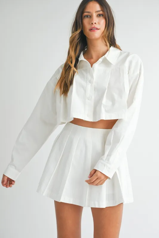 KAHLEAH PLEATED CROP SHIRT AND SKORT SET made by MABLE