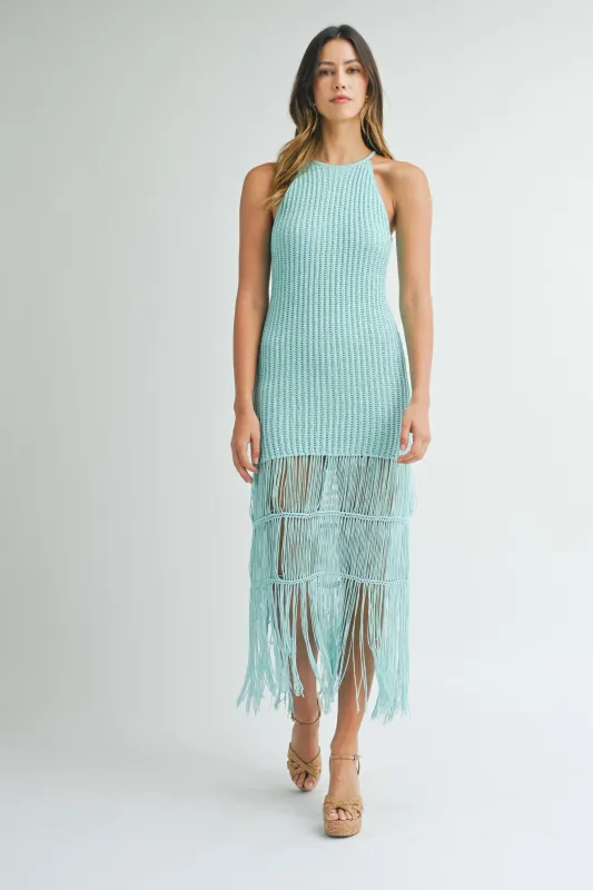 PHILOMENA  CROCHET FRINGE MIDI DRESS sold by MABLE