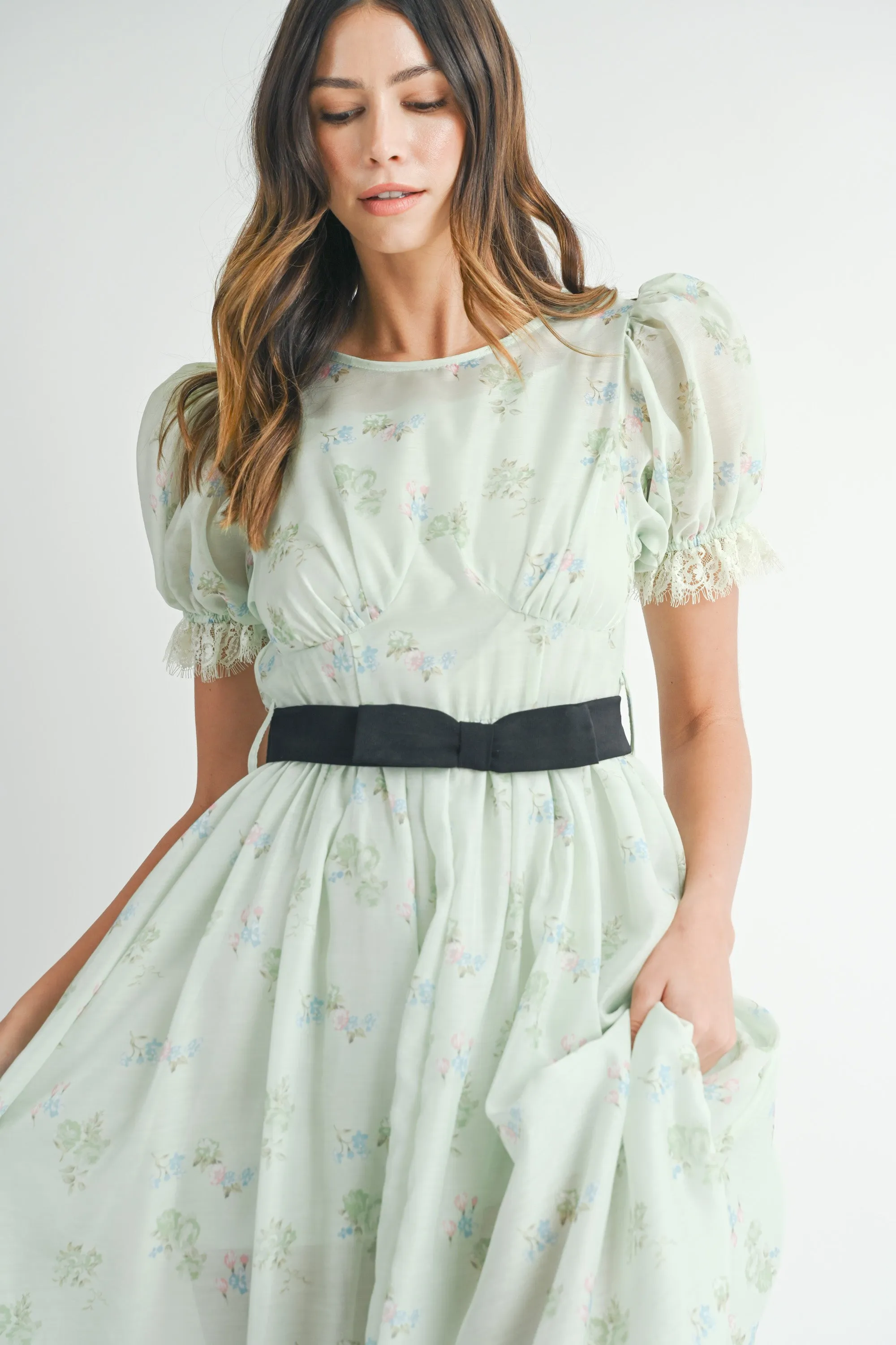 CAITLIN PUFF SLEEVE FRONT BOW BELT MIDI DRESS sold by MABLE product image thumbnail 4