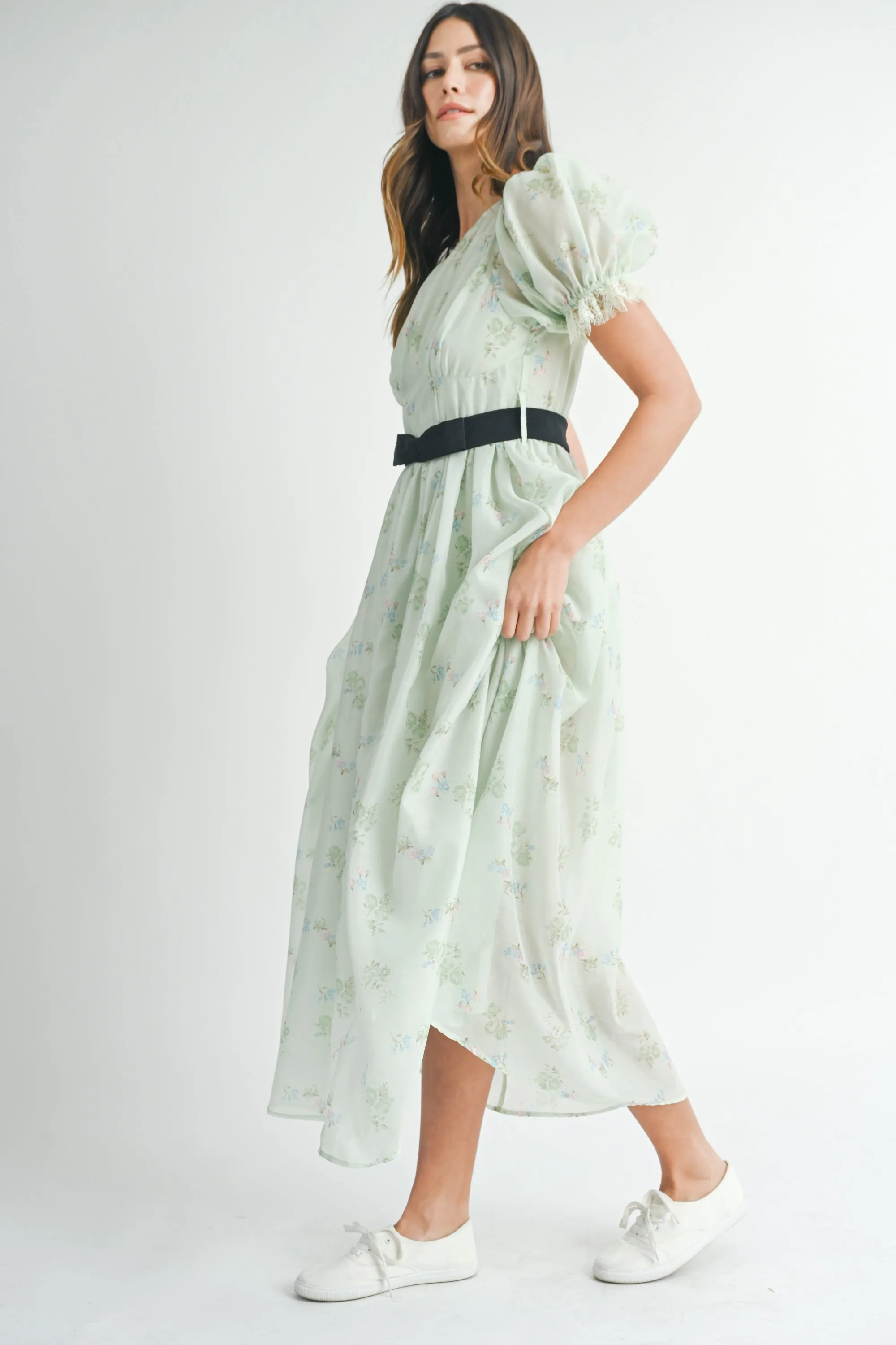 CAITLIN PUFF SLEEVE FRONT BOW BELT MIDI DRESS sold by MABLE product image thumbnail 2