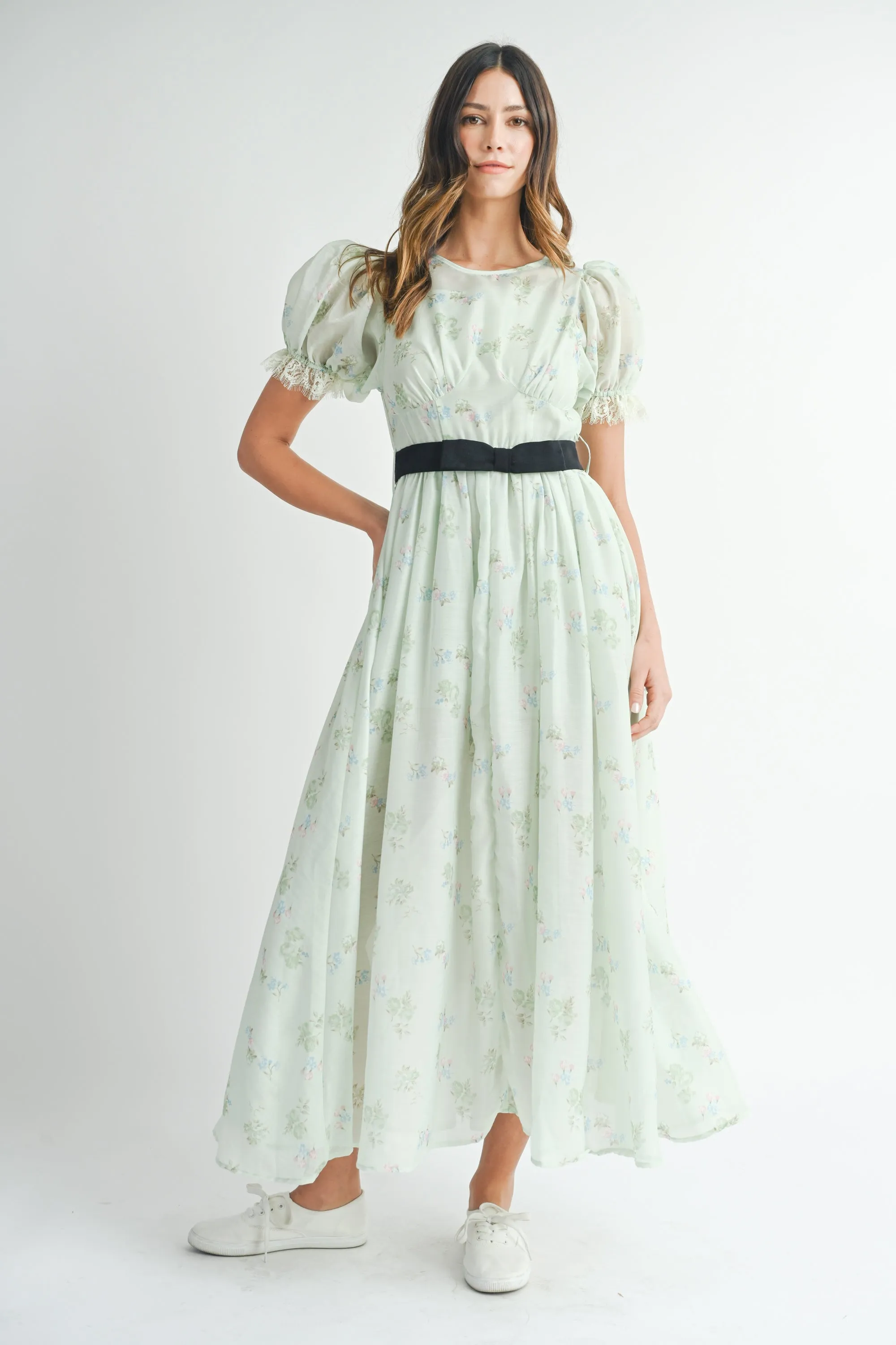 CAITLIN PUFF SLEEVE FRONT BOW BELT MIDI DRESS sold by MABLE product image thumbnail 5