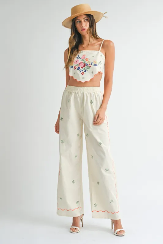 STELLA EMBO SCARF TOP AND PANTS SETS made by MABLE