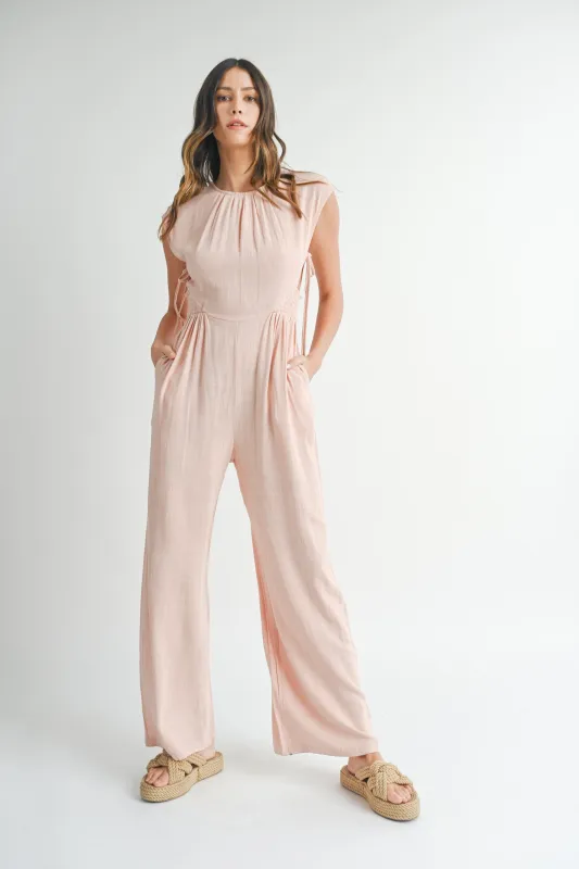 KEROLIN SIDE SMOCKED SLEEVELESS JUMPSUIT made by MABLE
