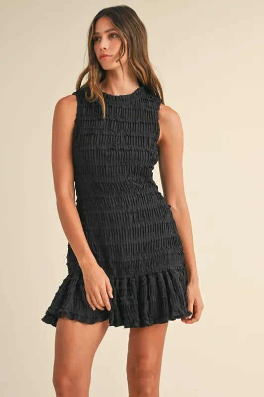 AVERY RUCHED RUFFLE DETAILED SLEEVELESS MINI DRESS made by MABLE