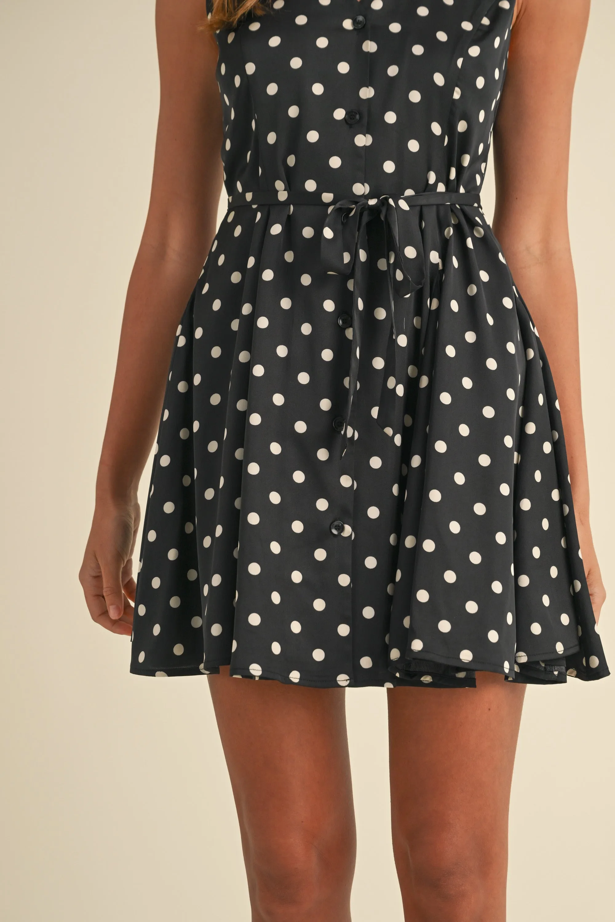 AZELINE POLKA DOT V NECK FLARED TANK MINI DRESS sold by MABLE product image thumbnail 4