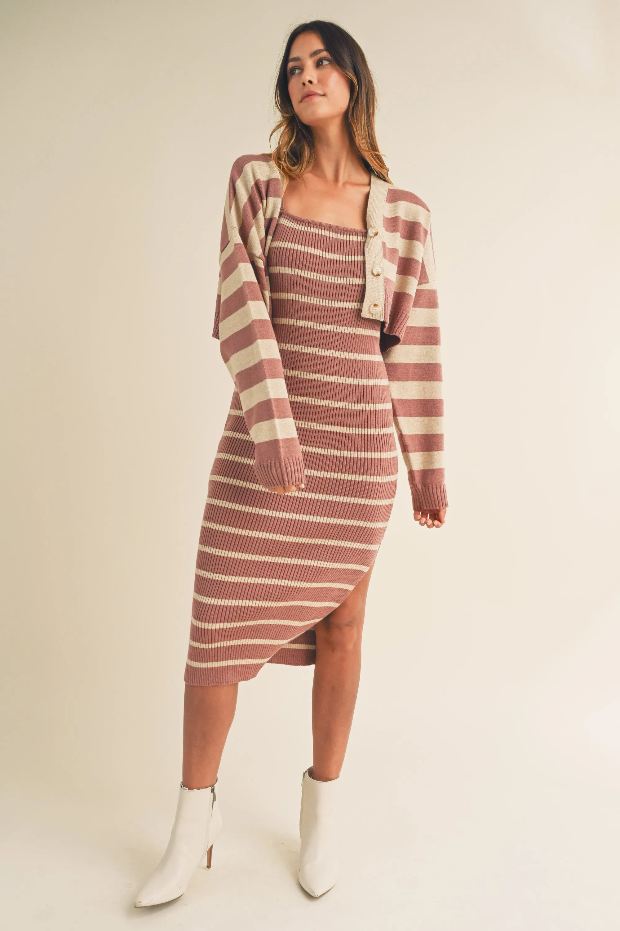 BRISA CROP CARDIGAN AND SLEEVELESS DRESS SET sold by MABLE