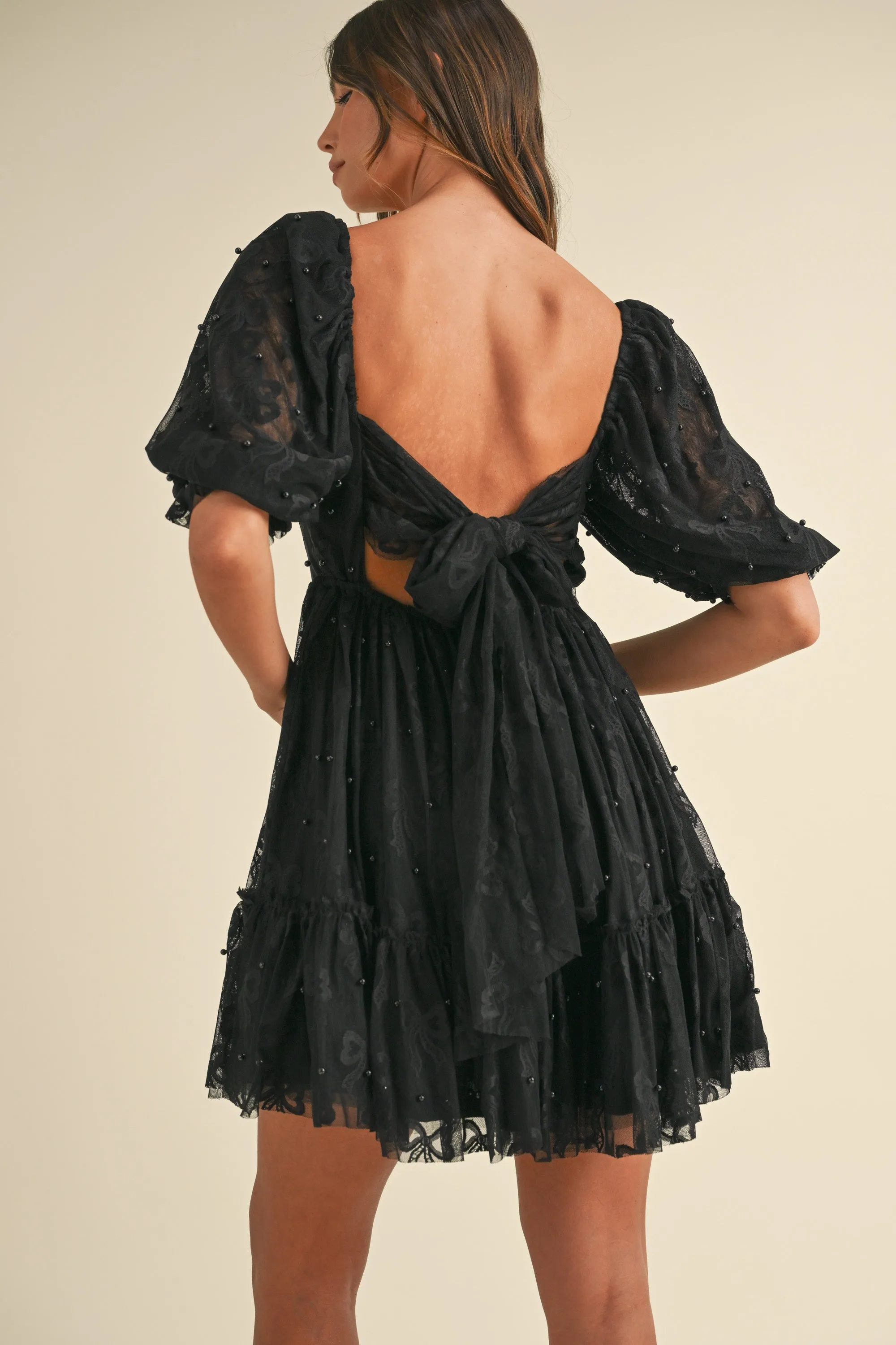 SADIRA BOW JACQUARD TIED BACK MINI DRESS sold by MABLE product image thumbnail 3
