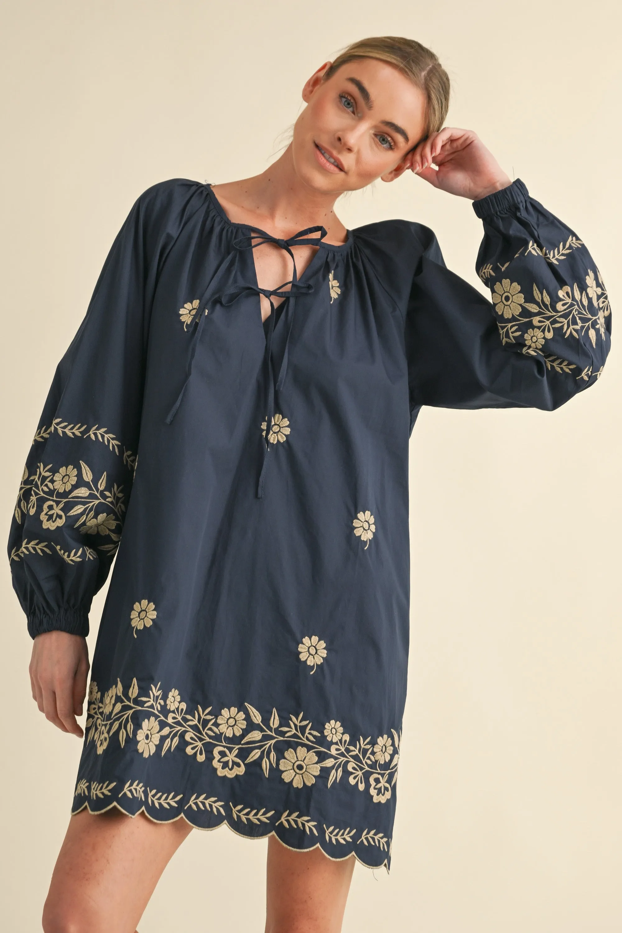 LYNDIS EMBROIDERED PEASANT MINI DRESS sold by MABLE