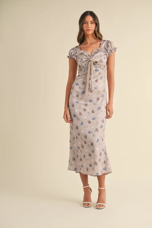 TENESIA FLORAL SWEETHEART NECKLINE MIDI DRESS made by MABLE