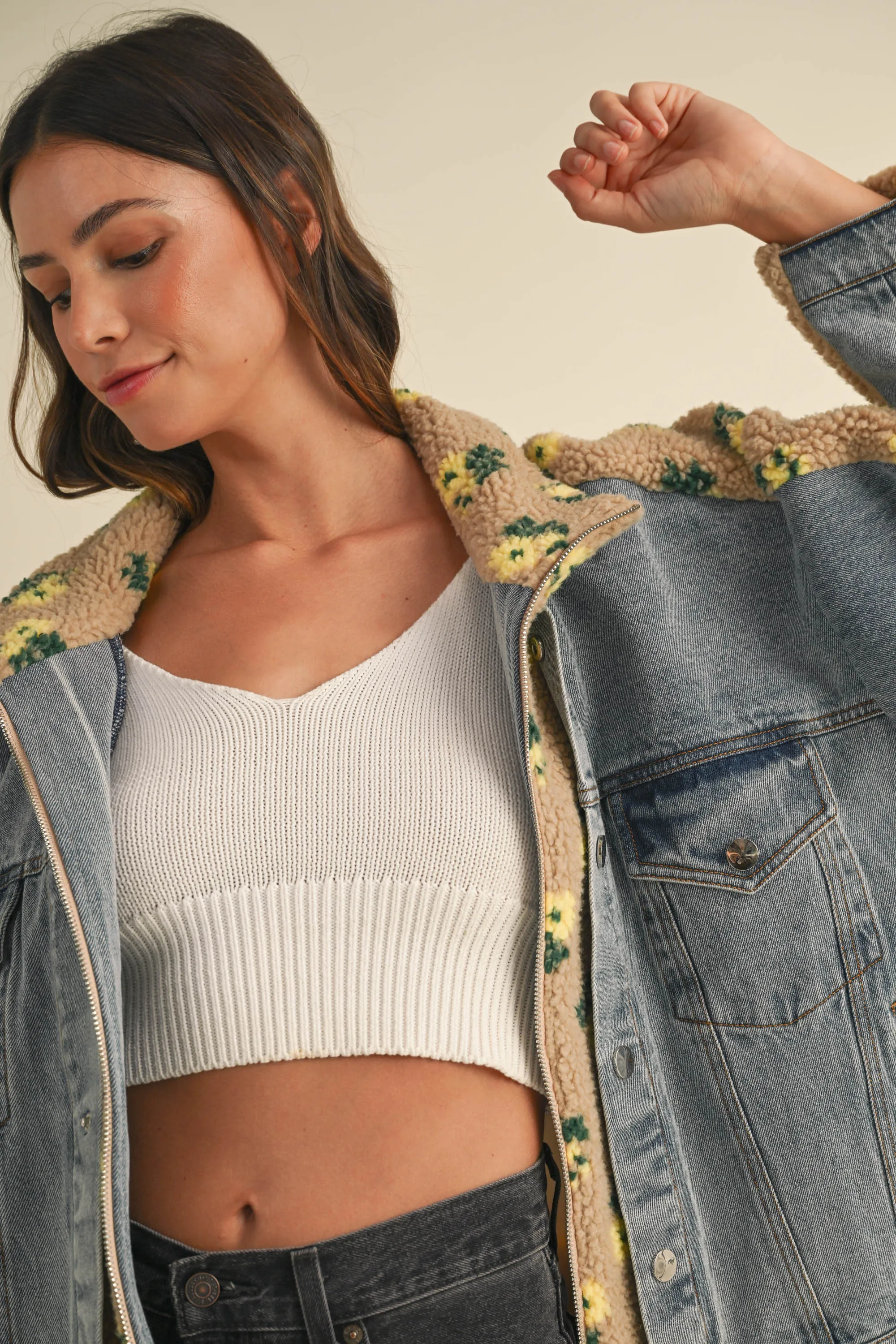 TARA FLORAL SHEARLING DENIM JACKET sold by MABLE product image thumbnail 2