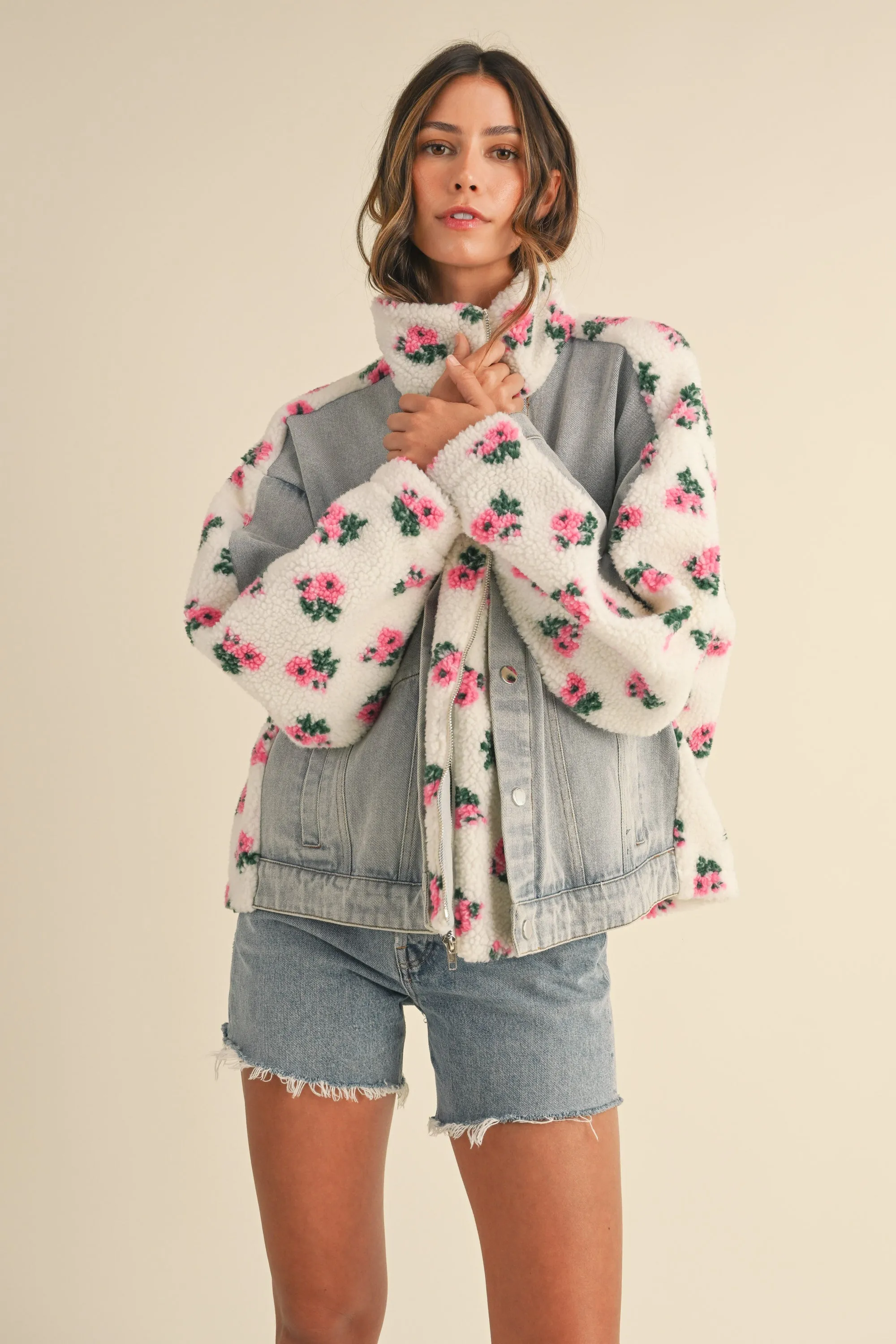 TARA FLORAL SHEARLING DENIM JACKET sold by MABLE product image thumbnail 5