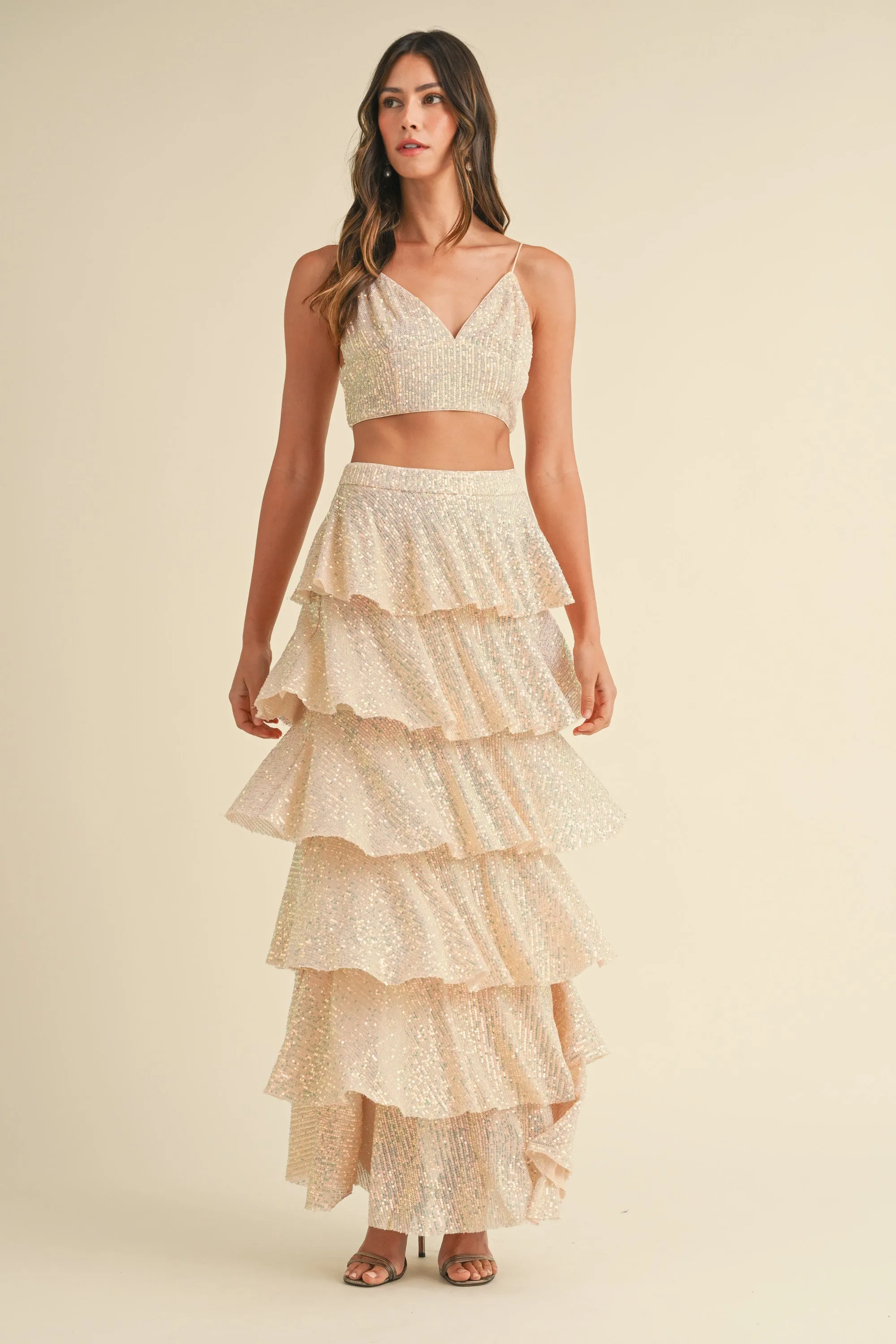 MIREILLE TIERED RUFFLE SKIRT AND BRALETTE SET sold by MABLE