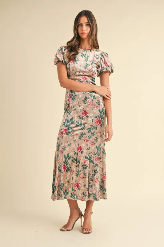 LUNETTA VELVET FLORAL MIDI DRESS sold by MABLE