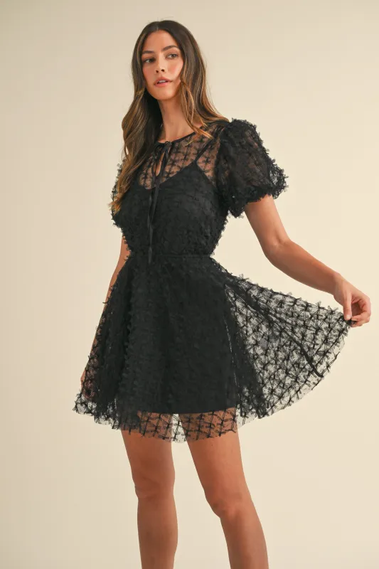 IDONY BOW PUFF SLEEVE MINI DRESS sold by MABLE