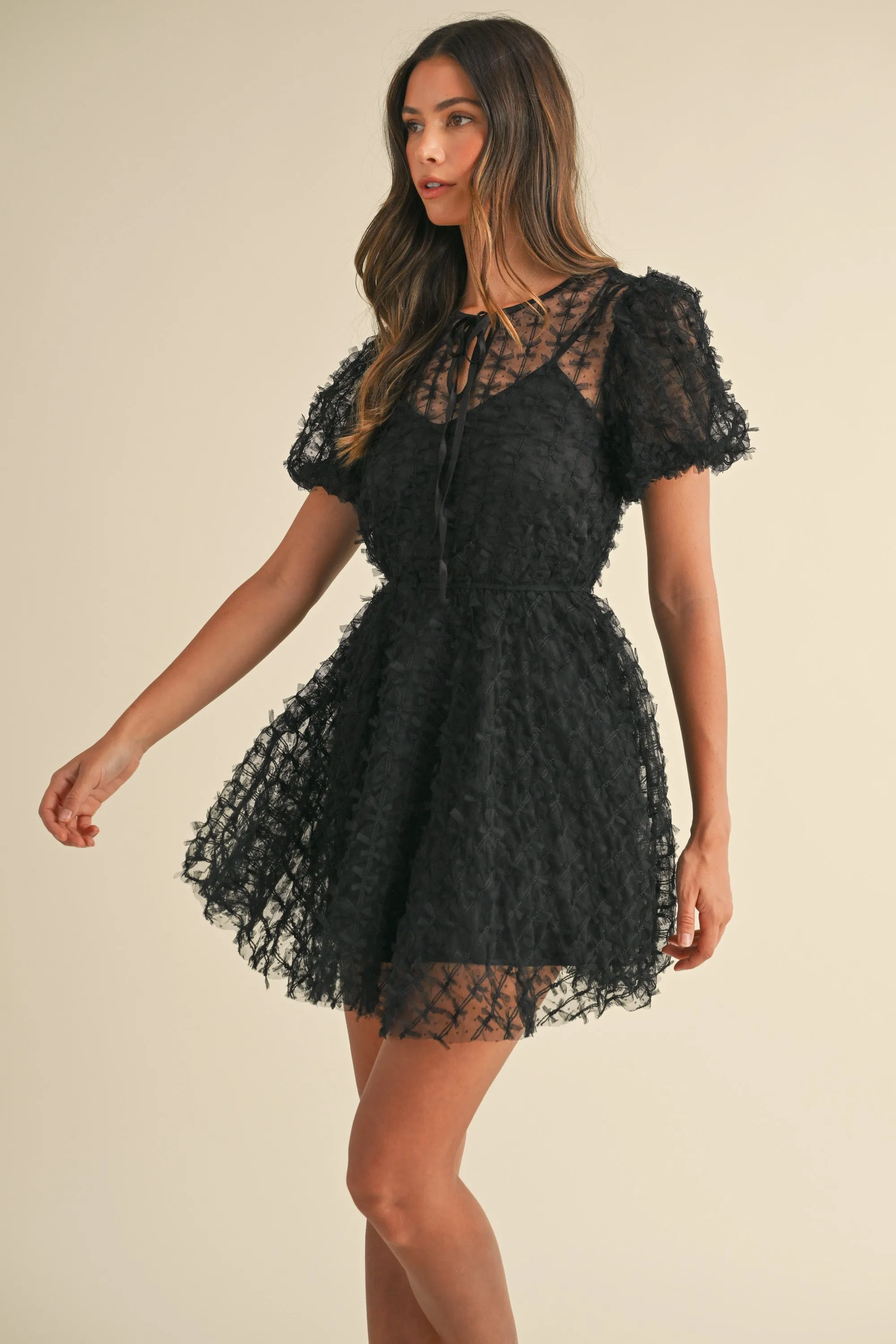 IDONY BOW PUFF SLEEVE MINI DRESS sold by MABLE product image thumbnail 2