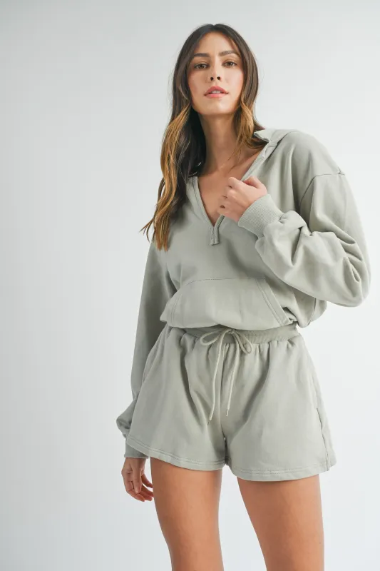 JOVANNA FRENCH TERRY HOODED ROMPER made by MABLE