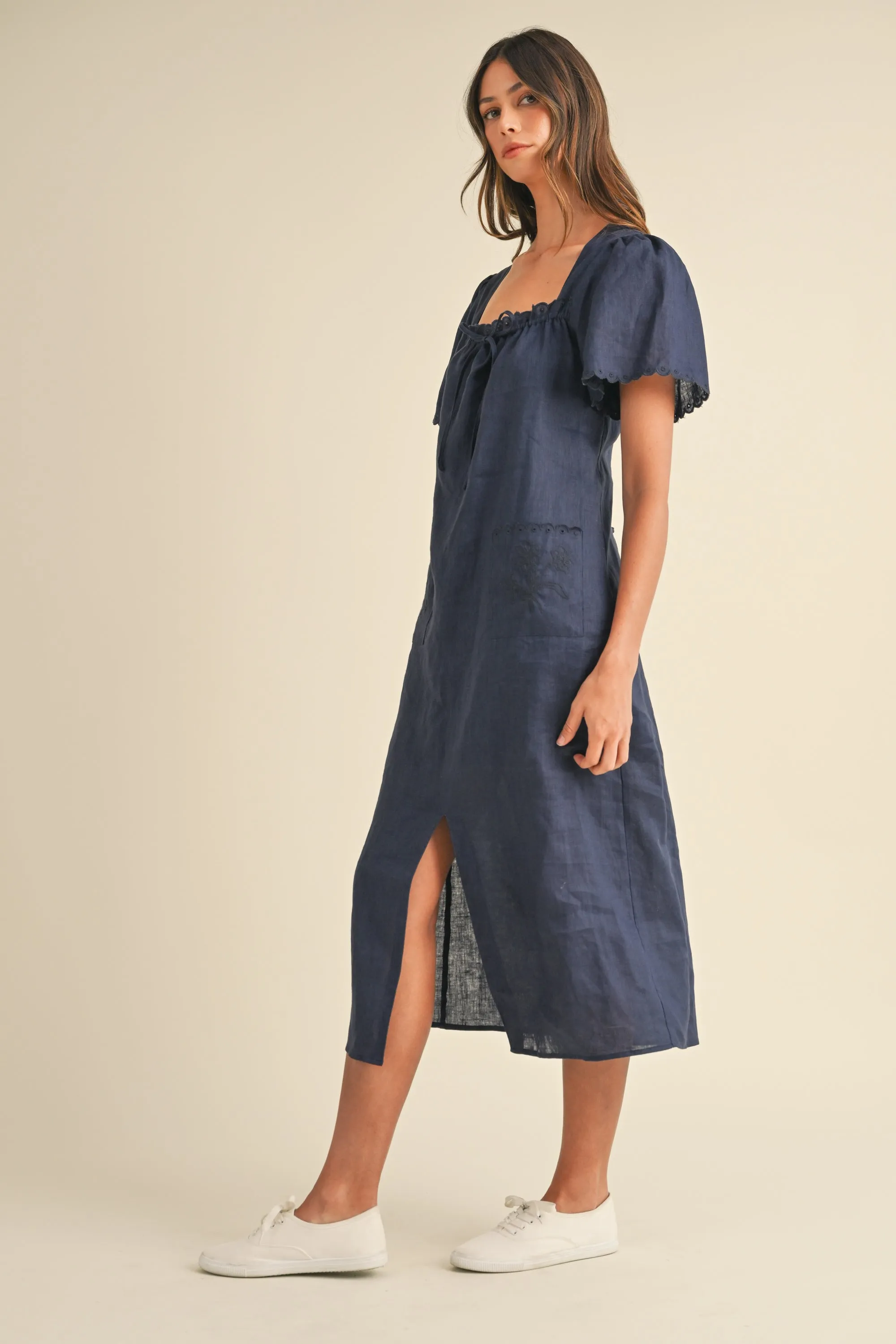 STACY EMBROIDERED SHORT SLEEVE MIDI DRESS sold by MABLE product image thumbnail 2
