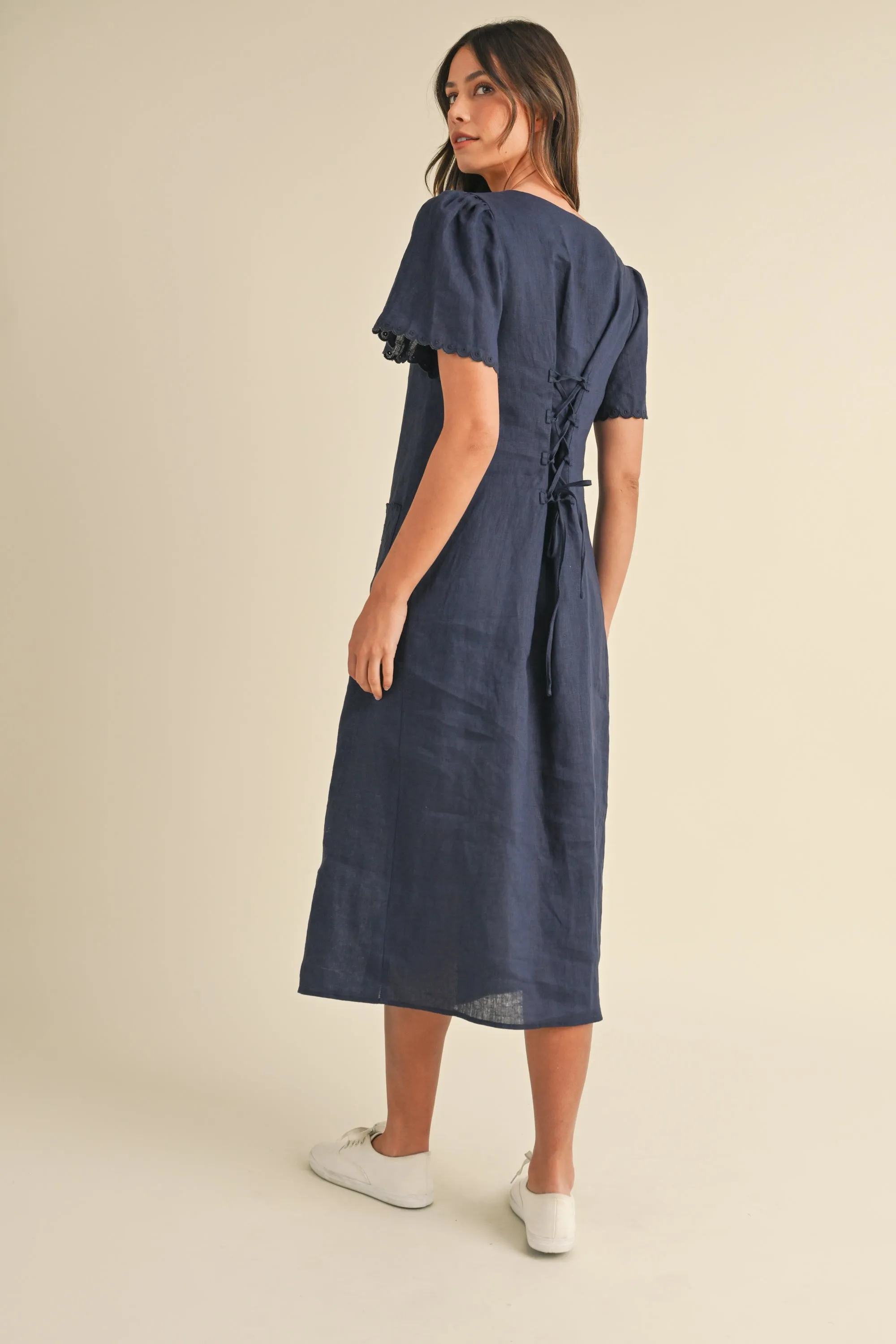 STACY EMBROIDERED SHORT SLEEVE MIDI DRESS sold by MABLE product image thumbnail 3