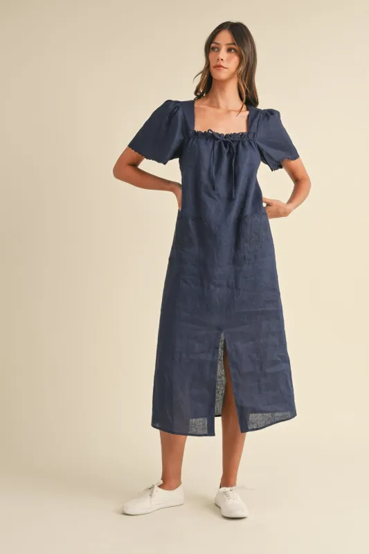 STACY EMBROIDERED SHORT SLEEVE MIDI DRESS made by MABLE