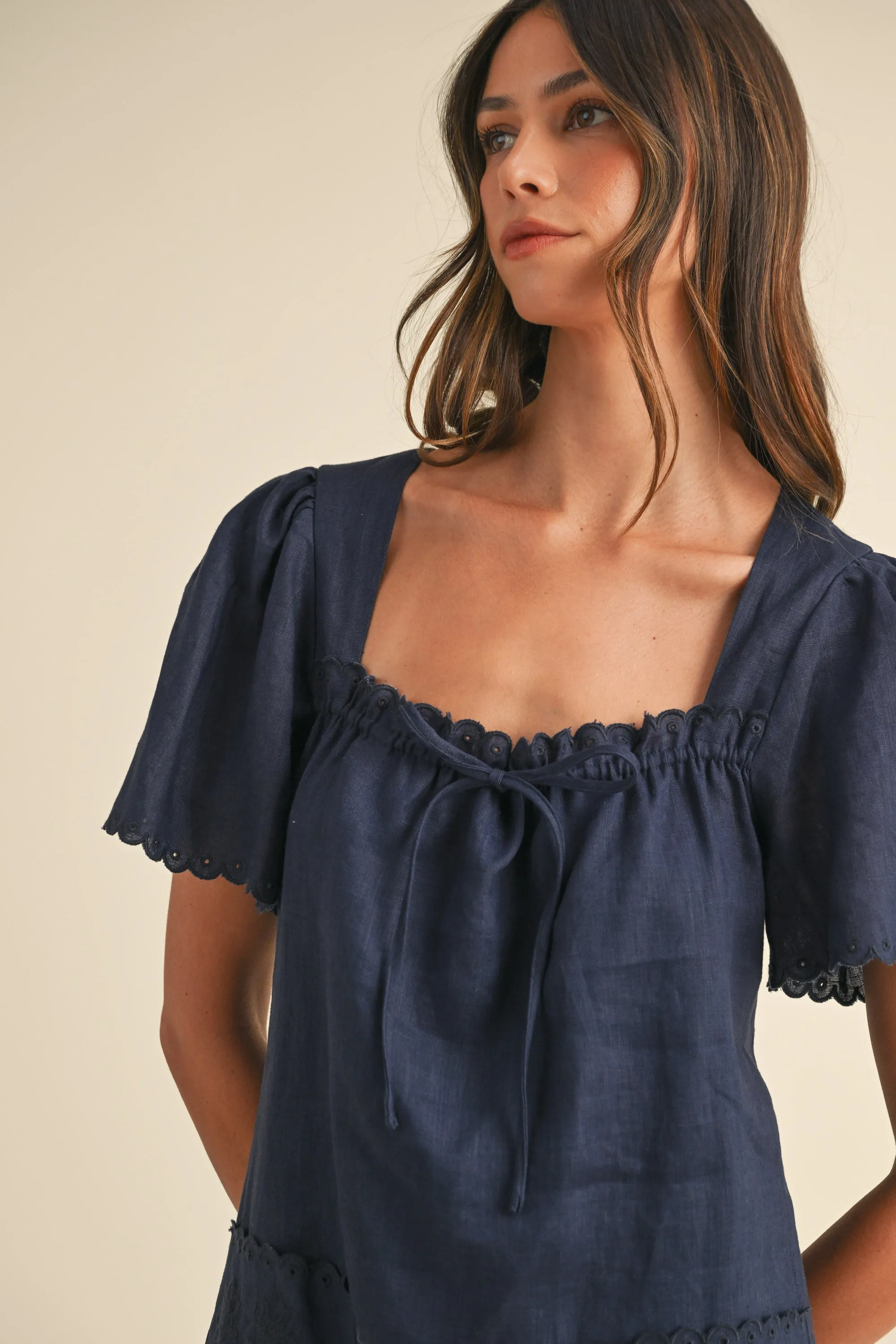 STACY EMBROIDERED SHORT SLEEVE MIDI DRESS sold by MABLE product image thumbnail 4