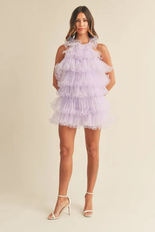 CLOVER RUFFLE MESH MINI DRESS made by MABLE