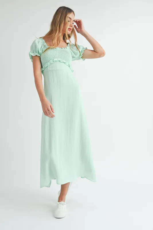 JODIE SMOCKED SHORT SLEEVE MIDI DRESS made by MABLE