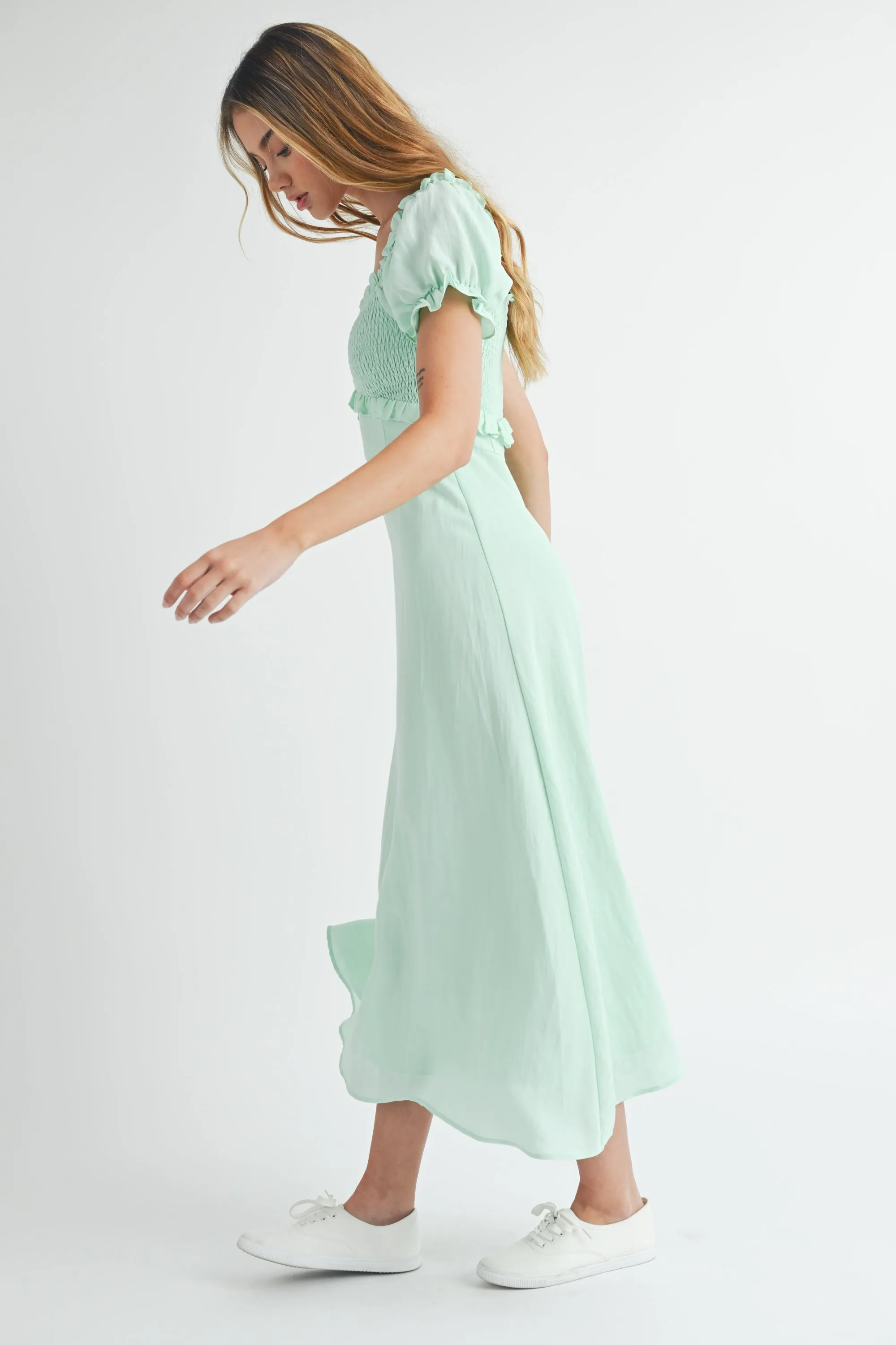 JODIE SMOCKED SHORT SLEEVE MIDI DRESS sold by MABLE product image thumbnail 2