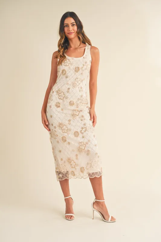 TIRIL BEADED SLEEVELESS MIDI DRESS made by MABLE